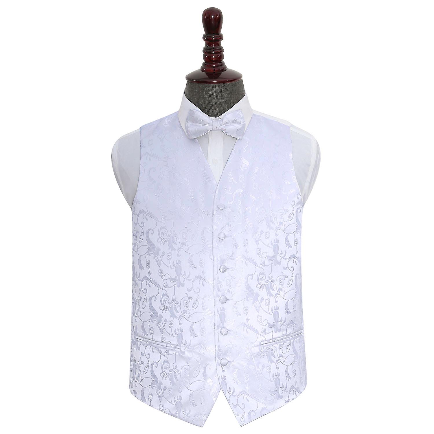 White Floral Wedding Waistcoat and Bow Tie Set