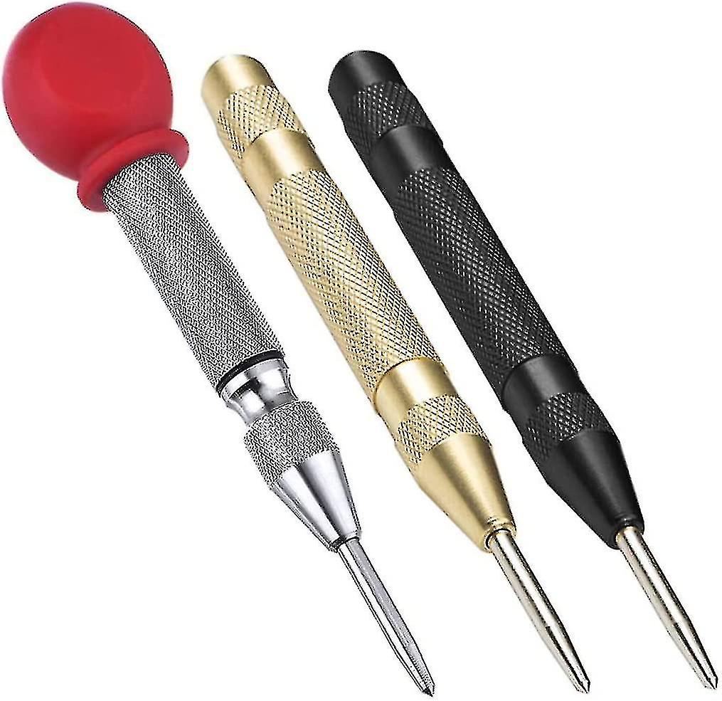 Center Punch Set Automatic Spring Loaded Chrome Plated With Handle Non-slip Adjustable Center Punch(gold+silver+black3pcs)