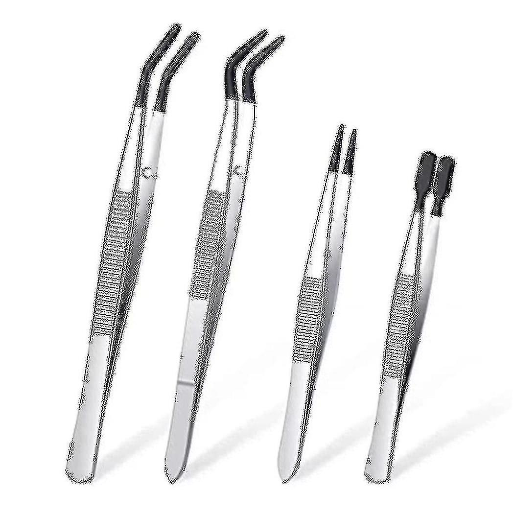 4 قطع ملاقط مجموعة مع أطراف المطاط ملاقط بولي كلوريد الفينيل المغلفة ملاقط ، ملاقط المطاط غرامة نقطة فرك