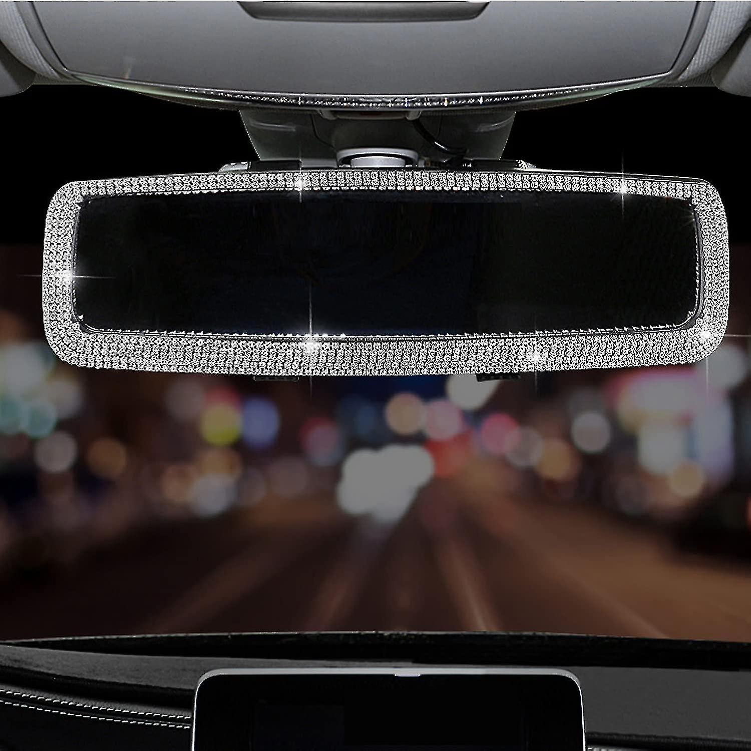 Bling Rhinestone Car Rear View Mirror, Car Rear View Mirror With Crystal Diamonds Bling Rhinestones Car Rear View Mirror (sliver)