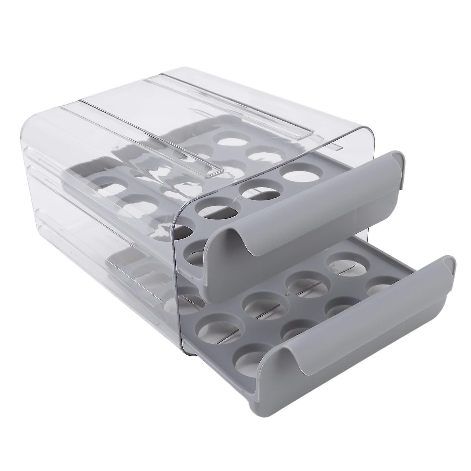 Grey Double-Layer Clear Egg Holder with 32 Slots for Fridge Storage