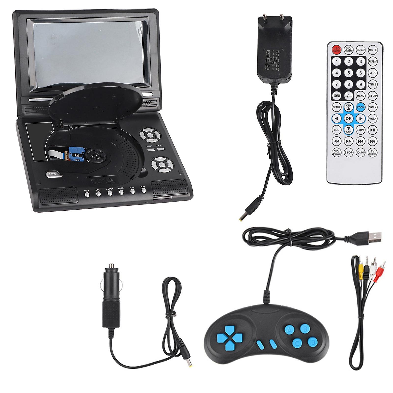 7-Inch Portable DVD Player with Swivel Screen Rechargeable Battery Car Charger Compatible Gamepad for Travel and Entertainment