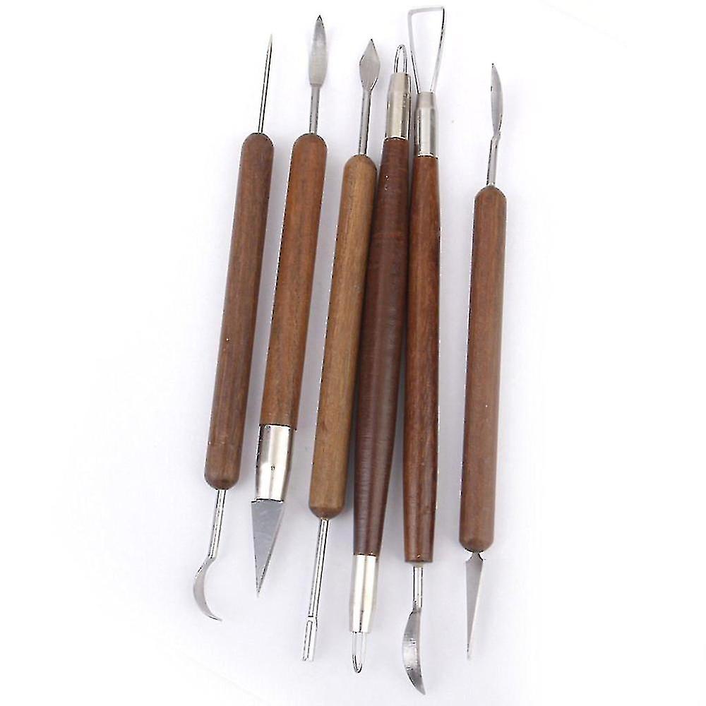 Pottery Clay Sculpture Carving Modeling Tools Wooden Handle 6pcs