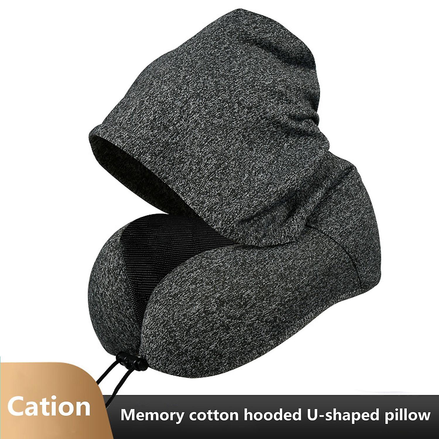 U-shaped Pillow Removable Comfortable Hooded Memory Foam Neck Pillow for Long Trips Traveling Car Dr