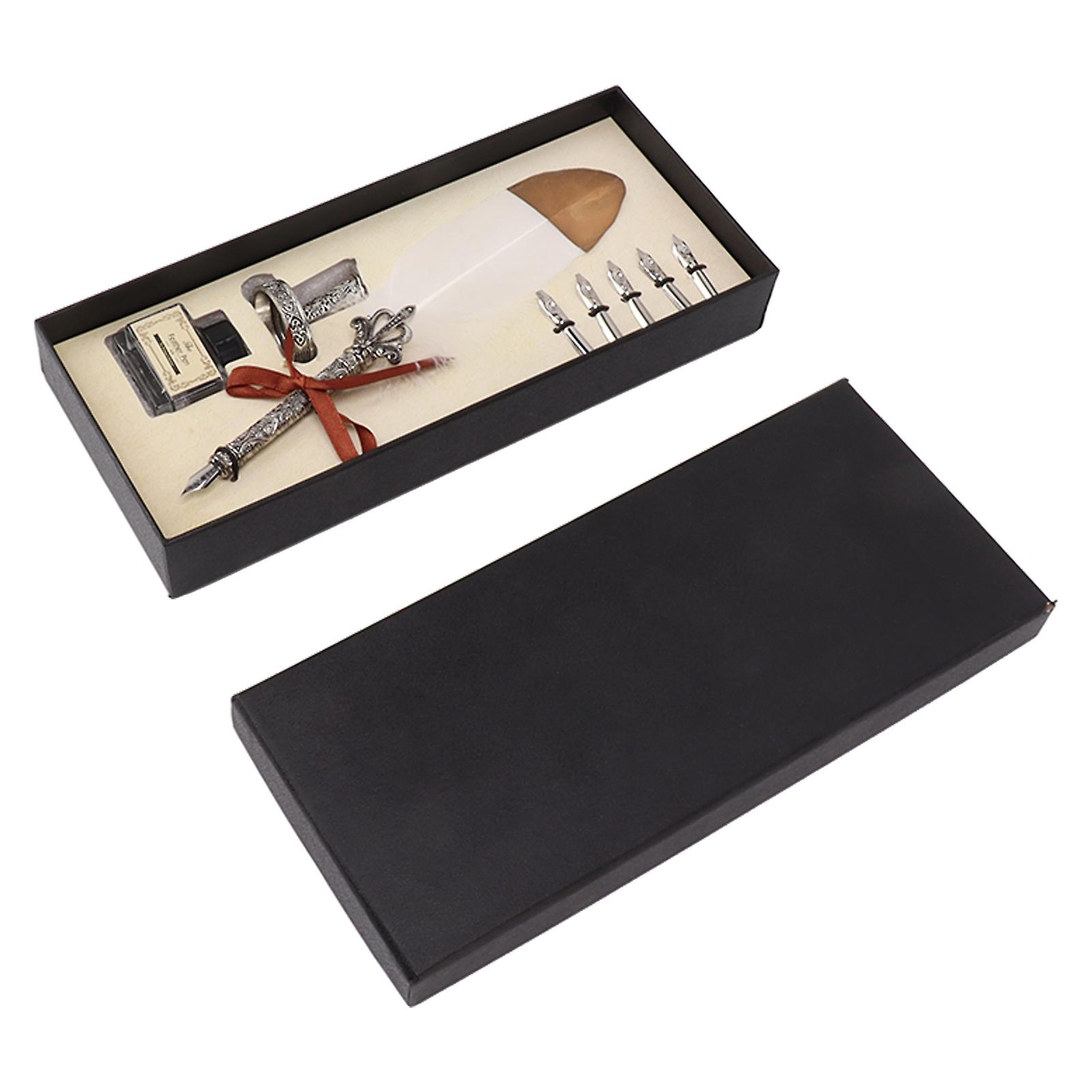 Antique Quill Pen Set with 5 Replacement Nibs Feather Writing Pen and Ink Bottle for Men and Women Calligraphy