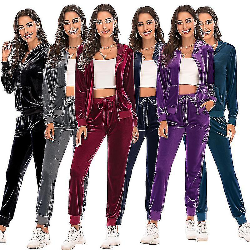 المرأة الركض بدلة المخملية الدافئة الملابس الرياضية هوديي رياضية مع جيوب ملابس رياضية بسحاب