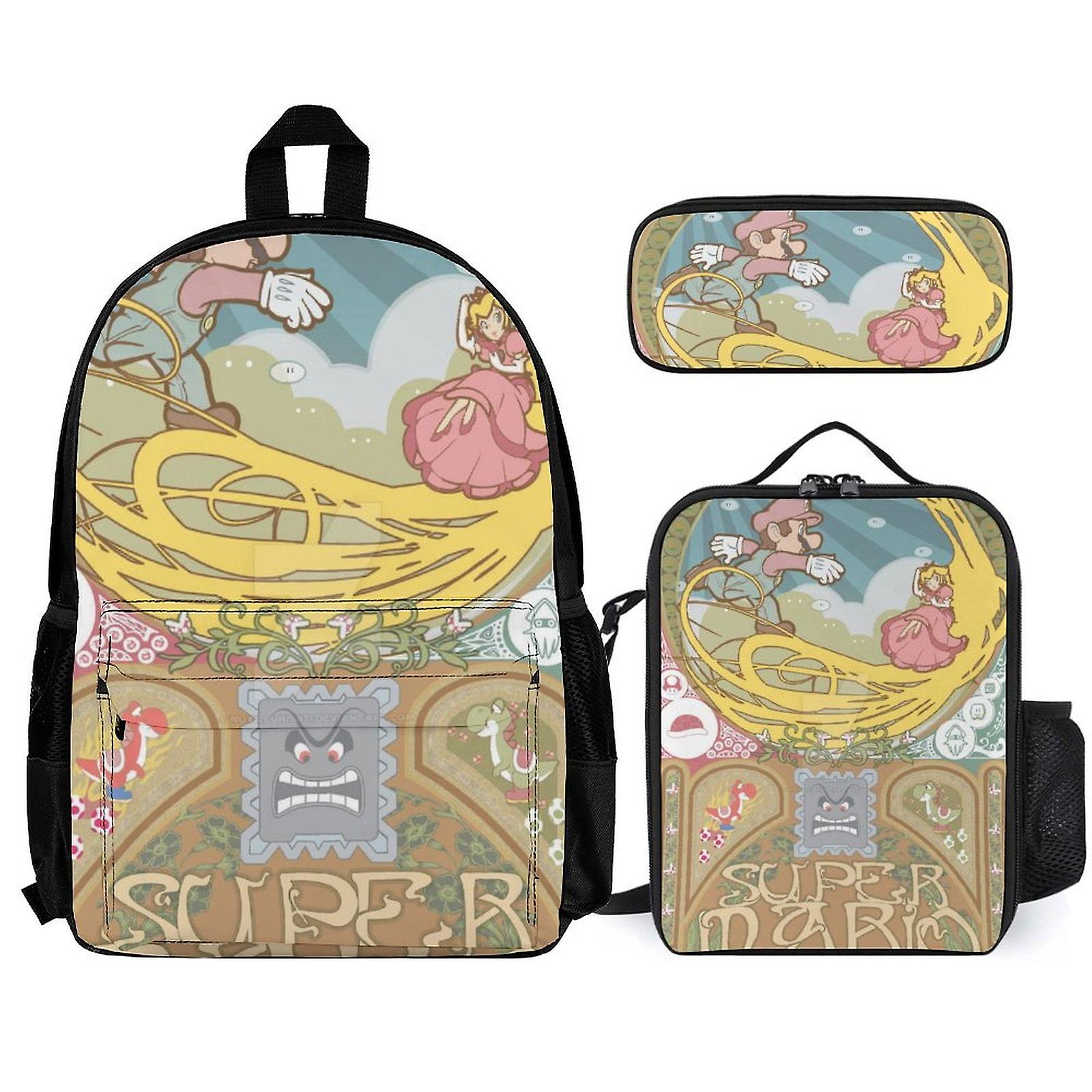 Super Mario Backpack Set, Backpack with Lunch Box And Pencil Case 3pcs Set
