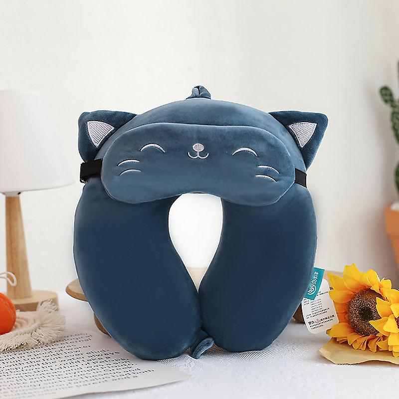 Premium Memory Foam Travel Pillow with an Eye Mask for Sleeping, Resting, Airplane, Car, Home Use and Travel Essentials (Bark Blue)