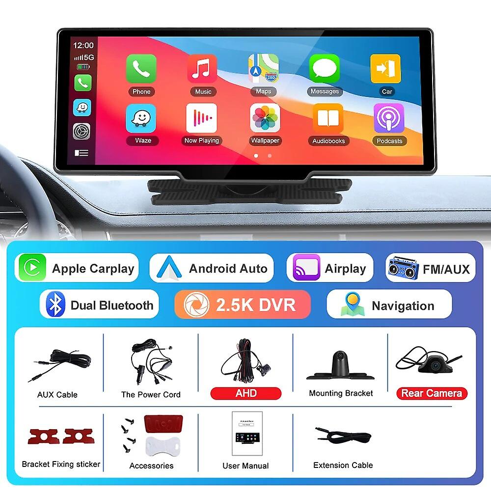 10.26inch Car Dvr 2.5k Front Camera Dash Cam Front And Rear Three Camera Wireless Carplay Monitor Auto Dashboard Monitor