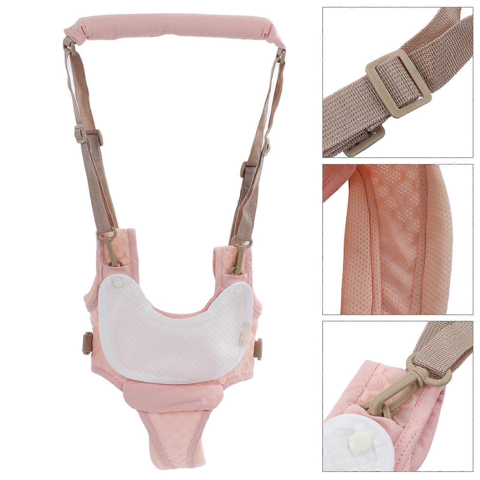 Baby Walking Harnesses Lightweight Adjustable Detachable Crotch Pad Handheld Toddler Walk Assistant Belt for 8‑24M Sakura Pink 