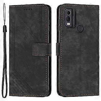 For Nokia C22 Pu Leather Flip Case Skin-touch Stand Imprinted Lines Wallet Anti-drop Phone Cover
