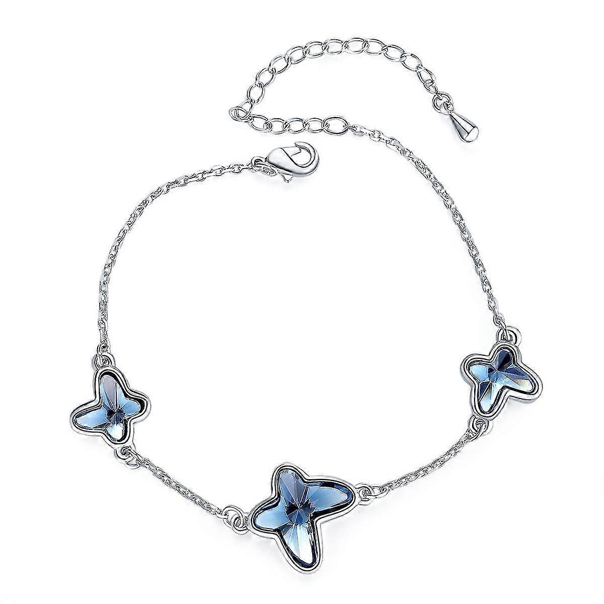 Three Blue Butterfly Silver Bracelets, Adjustable Length