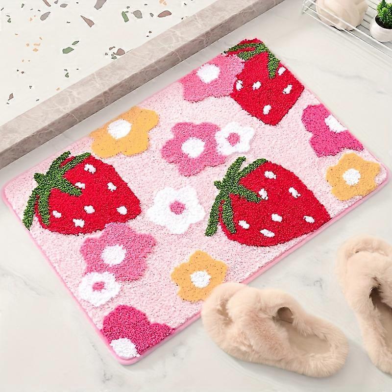Strawberry-Flower Chic Bath Mat: Non-Slip, Absorbent & Soft - Perfect Gift, Easy-Care & Durable Bathroom Rug