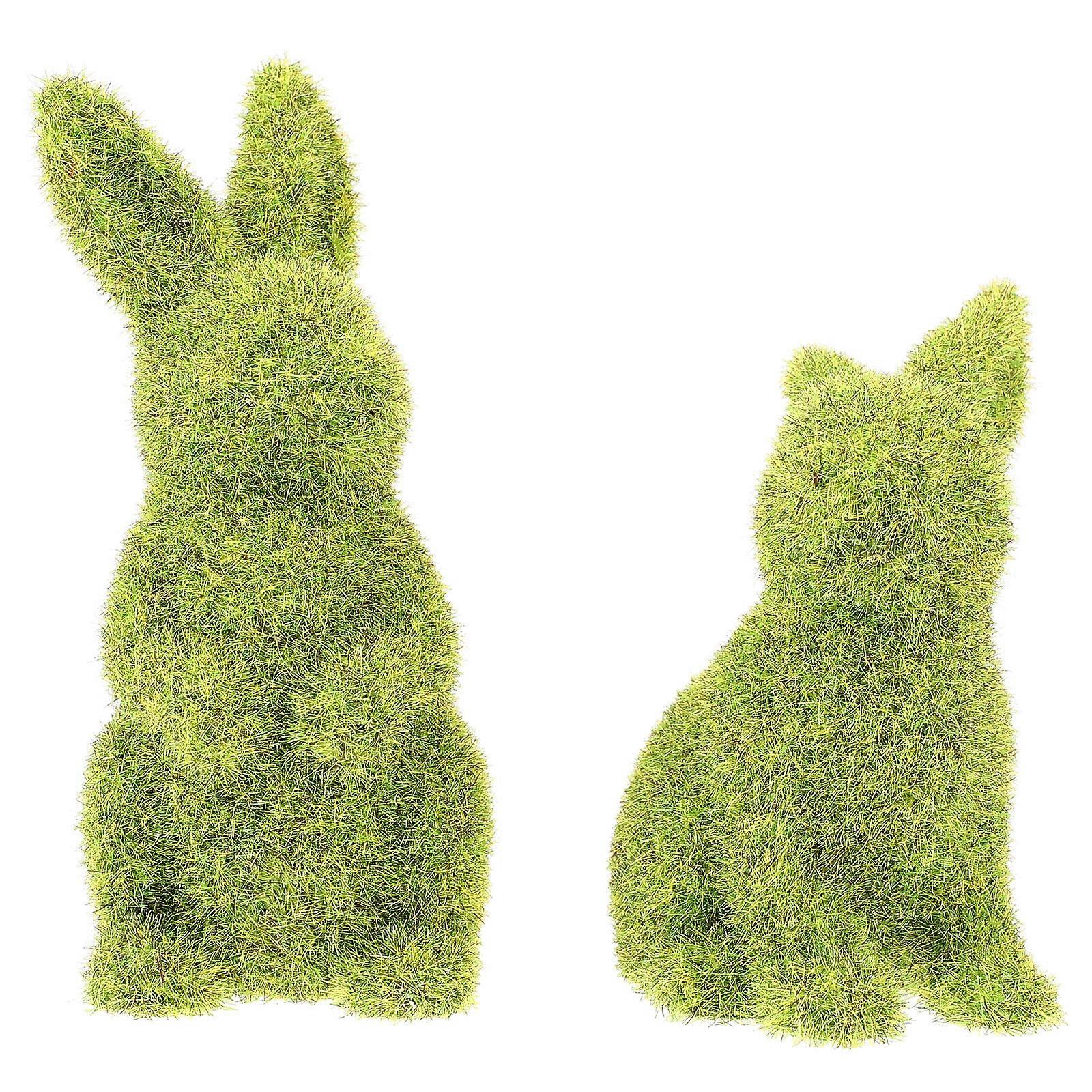 2Pcs Easter Rabbit Adornment Garden Bunny Craft Scene Layout Decor (Green)