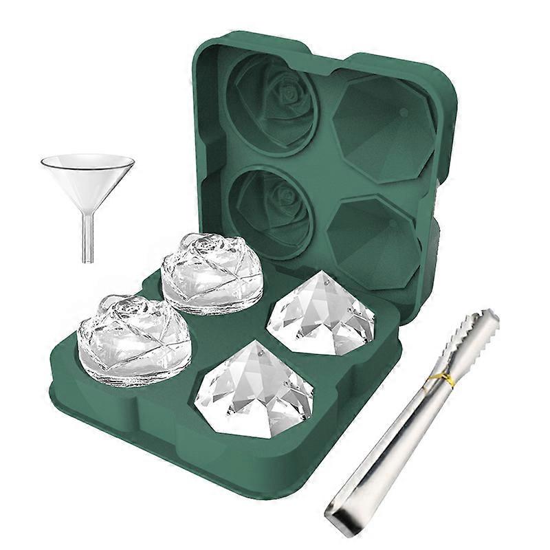 Ice Cube Tray, 2.5 Inch Ice Cube Silicone Molds, 2 Cavity Rose & 2 Diamond Ice Ball Maker
