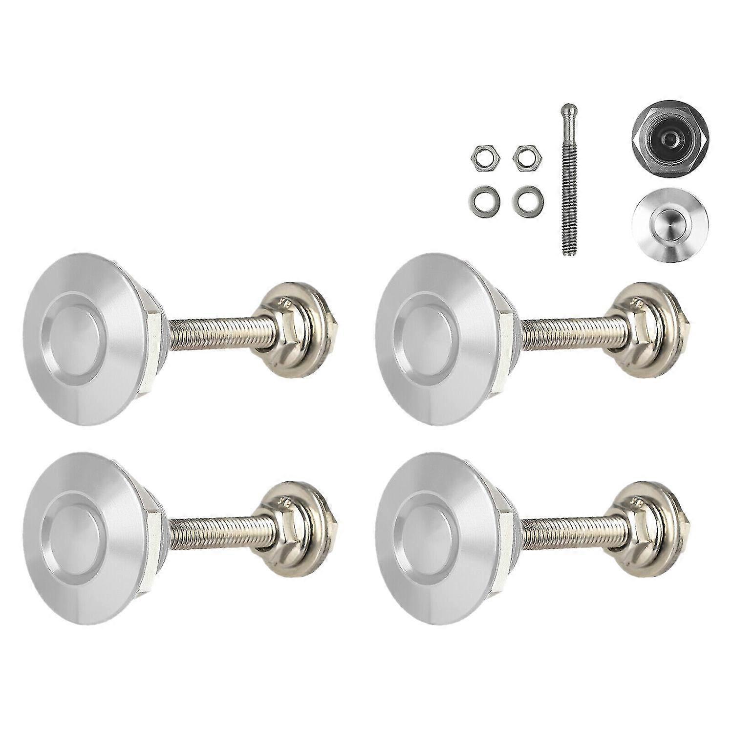 4x snabbkoppling Push Hood Spärrknapp Bilstift Bonnet Lock Stötfångare Klämlås Silver
