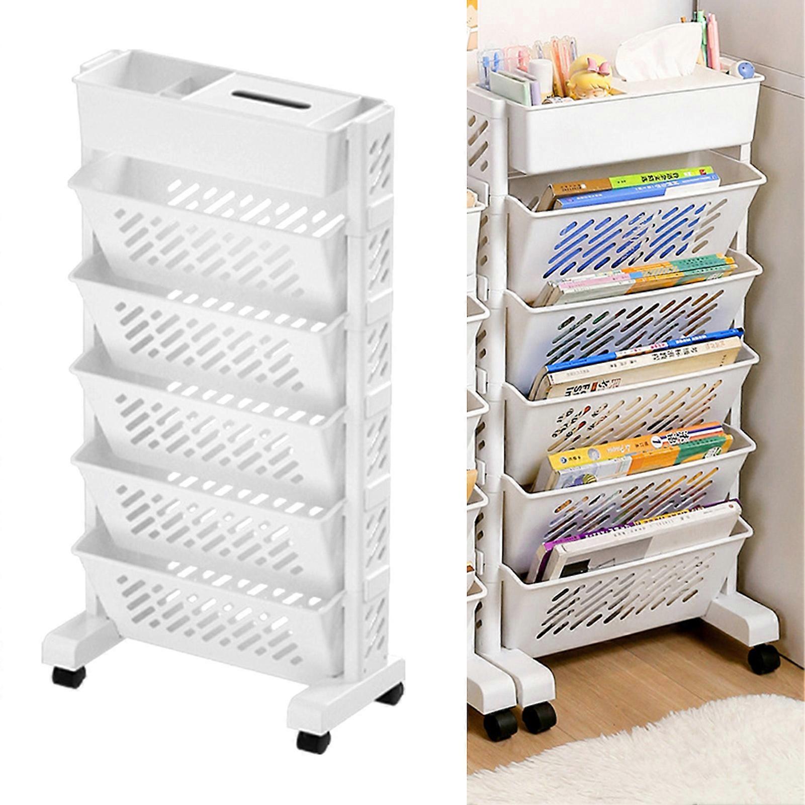 Movable Bookshelf Large Capacity Rotatable Removable Plastic Practical Rolling Organization Shelf 6 Layer