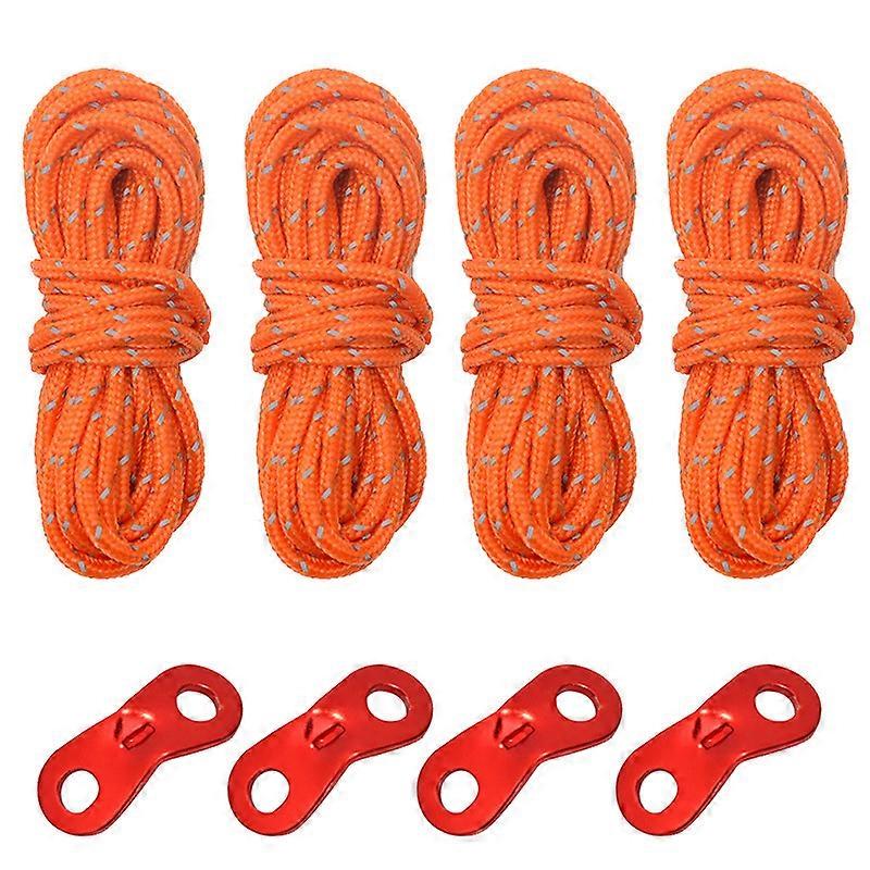Set of 4 reflective tensioners, diameter: 4 mm - 400 mm, reflective, with reflective plastic thread, orange