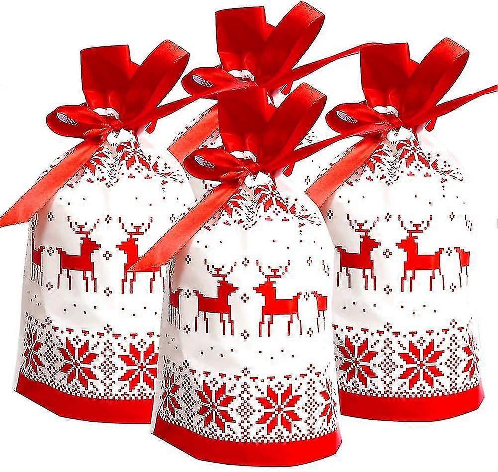 Christmas Gift Drawstring Bags, 50 Pcs Christmas Drawstring Bags Party Bags Candy Drawstring Bags For Kids Birthday Christmas Party Red+white