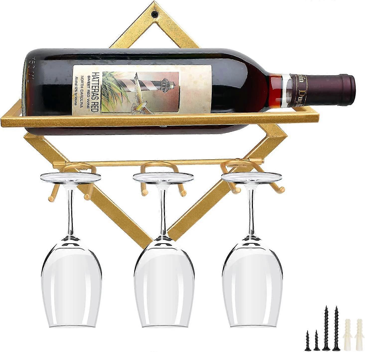 رف نبيذ معدني مثبت على الحائط ، منظم رف نبيذ مثبت على الحائط قابل للطي ، حامل عرض زجاجة نبيذ أحمر مع براغي ، لديكور جدار بار المطبخ المنزلي