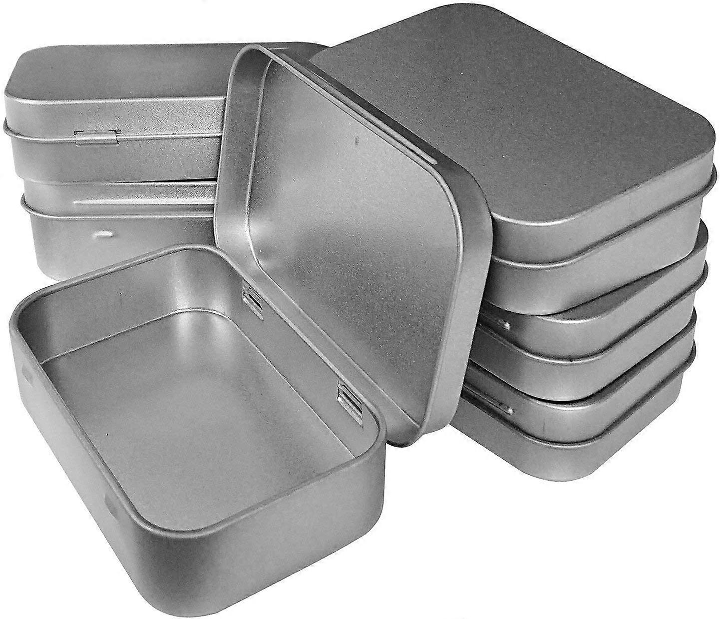Metal Rectangular Empty Hinged Tins - 12 Pack Silver Mini Portable Box Containers Small Storage Kit & Home Organizer