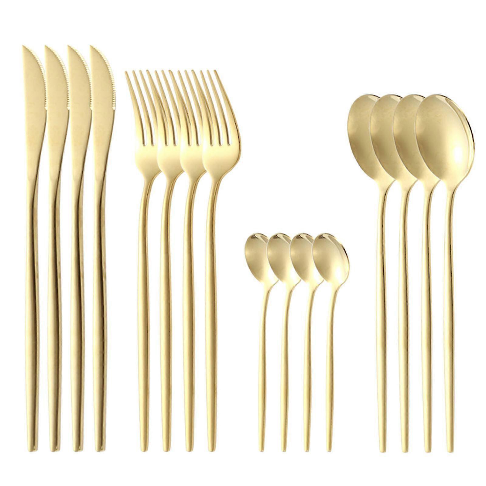 Matte Gold Silverware Set With Steak Knives,stainless Steel Gold Flatware Set,16 Pcs Set Cutlery Utensils Set Service For 4,spoons And Forks Set