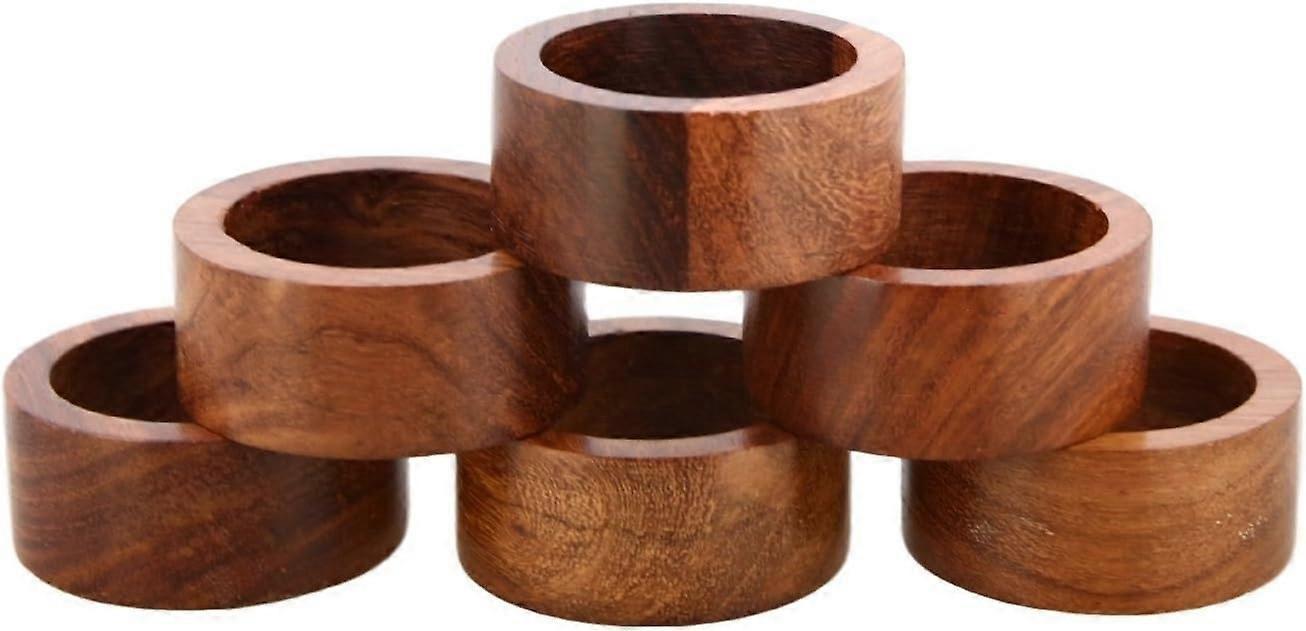 LINJOU Handcrafted Wooden Sleek Plain Napkin Ring Everyday Use Decorative Napkin Holders - Set of 6