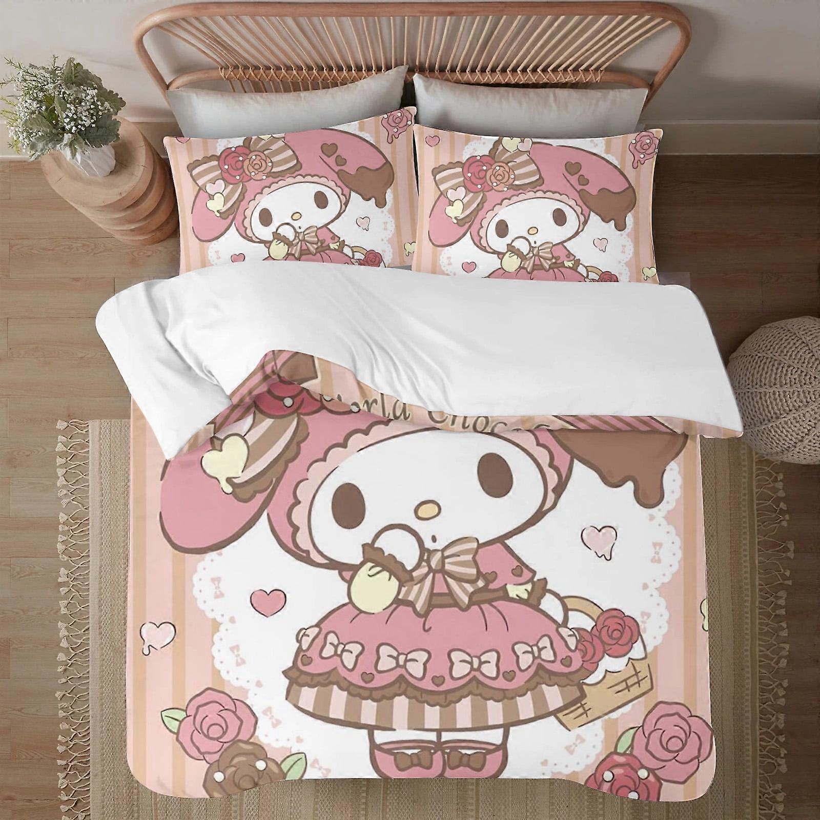 v408 My Melody Soft 3D Impresso Capa de Edredom Conjunto de Cama com Capa de Edredom Conjunto de 3 Peças Inclui 2 Fronhas e 1 Capa Lavável na Máquina ol408