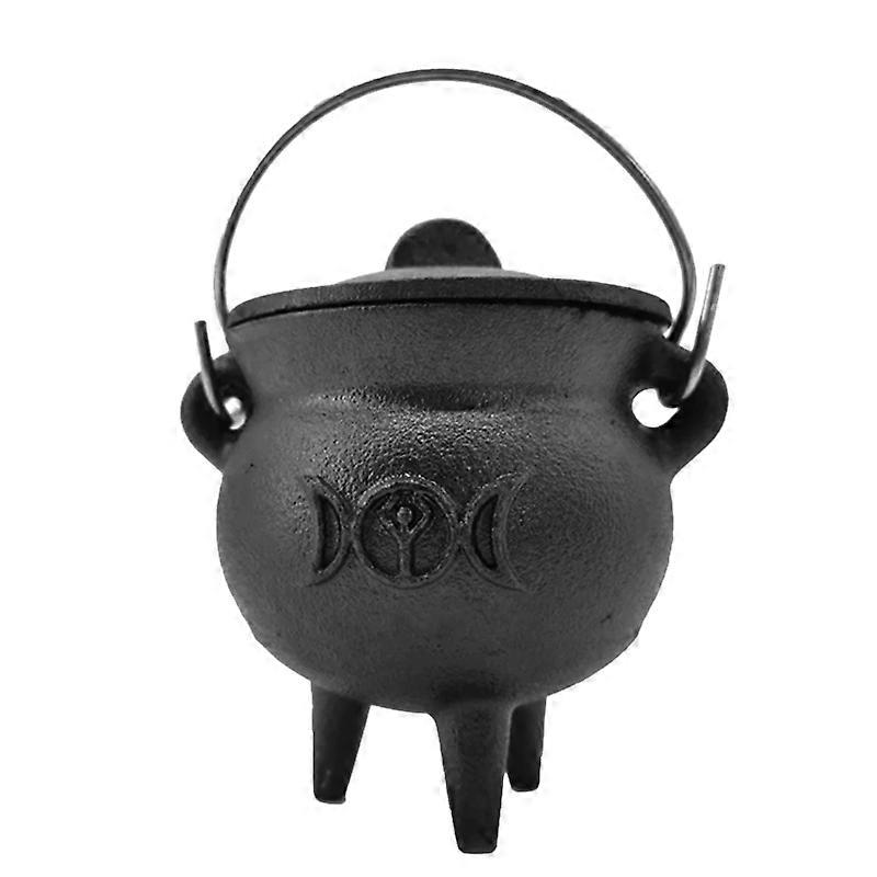 1Pcs Iron Cauldron with Lid Handle Moon Phase Pot Burning Pot for Spells Smudging Blessings