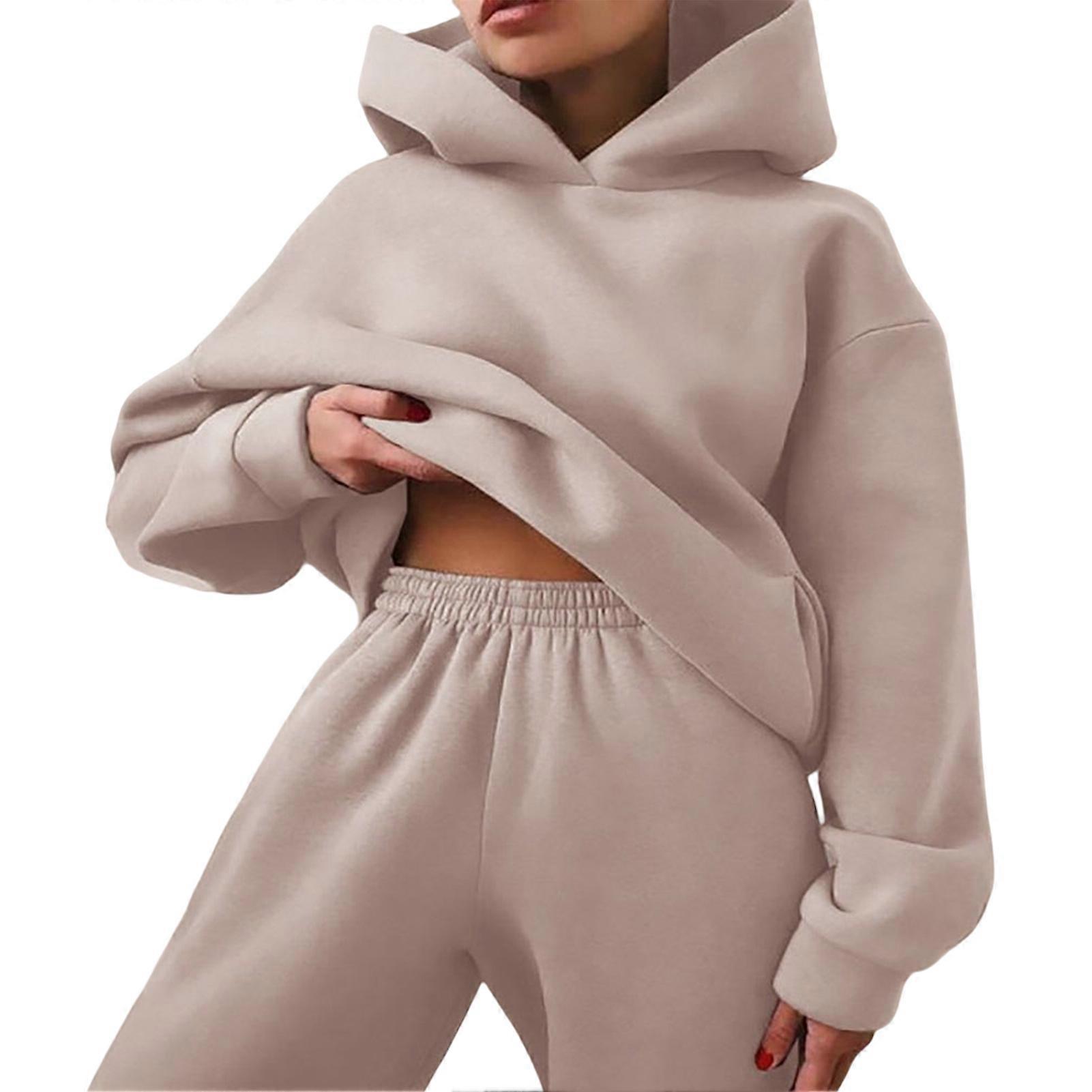 Autumn and Winter Clothes Solid Color 2 Piece Hoodies for Women Casual Daily