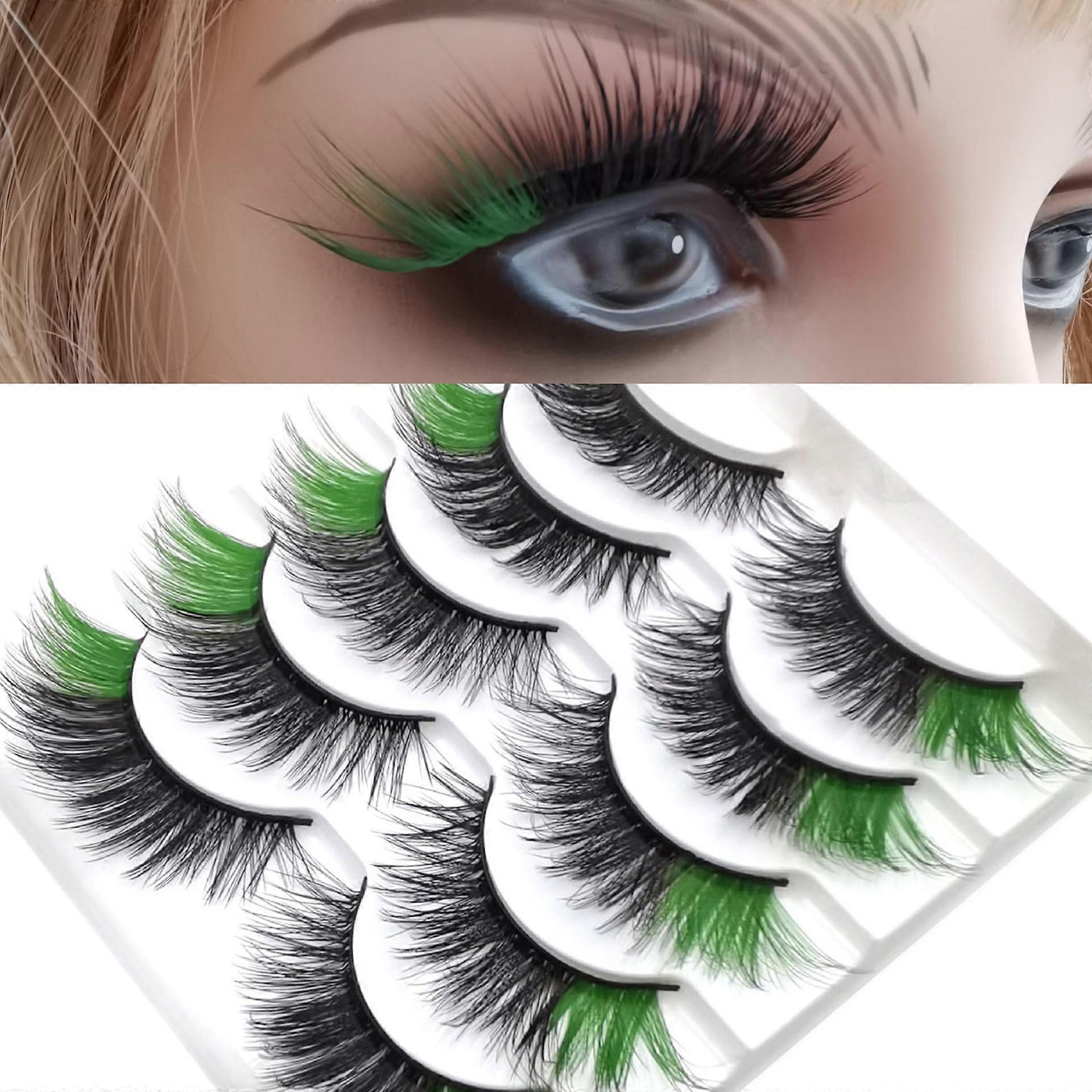 Colored False Eyelashes Green Fluffy Volume Dramatic False Eyelashes for Women and Girls Makeup DIY