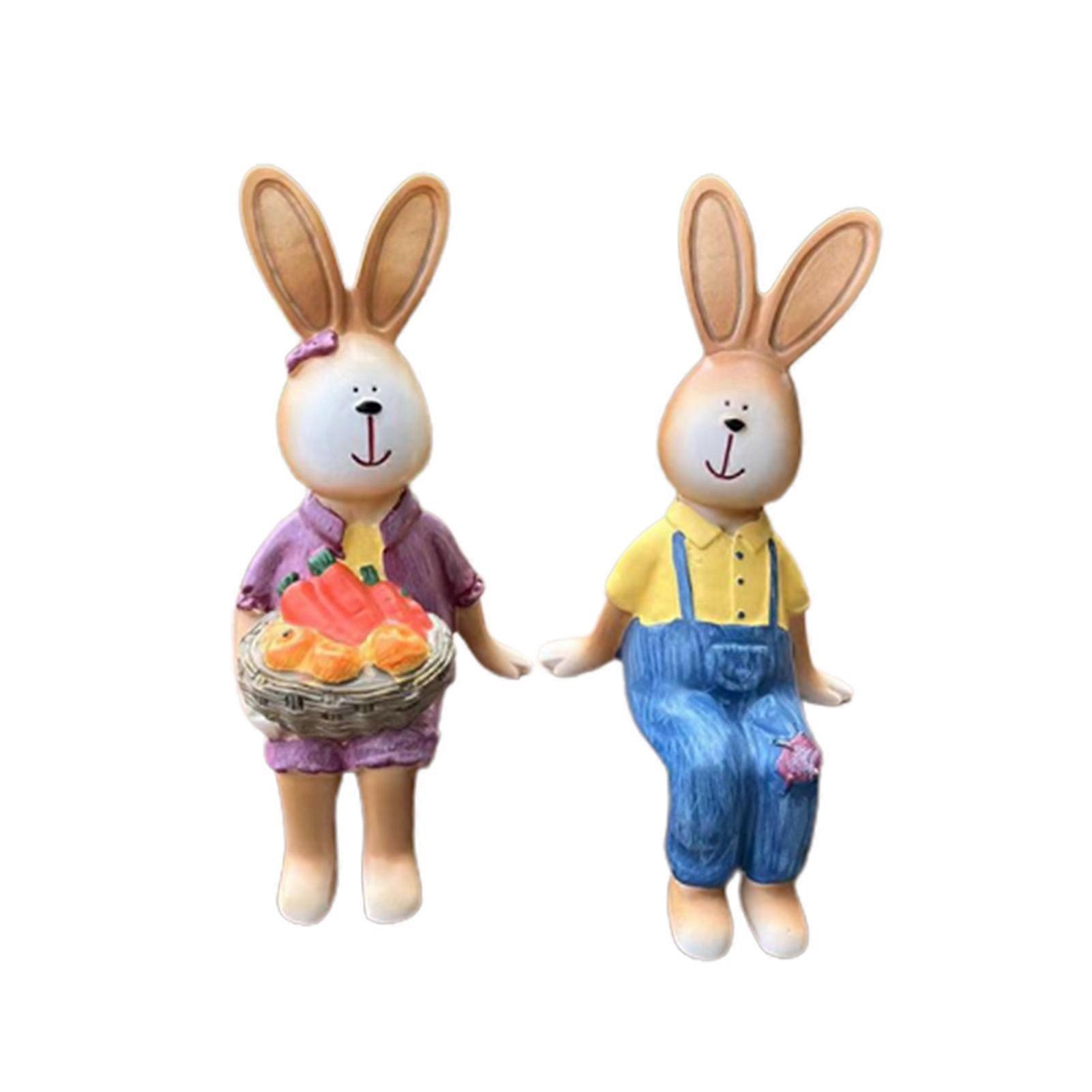 2 Pcs Rabbit Couple Desk Ornament Cute Charming Decor Lightweight for Living Room Garden Supply