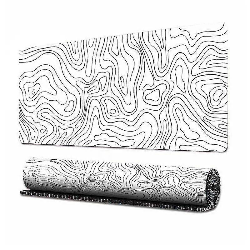 White Topographic Map Gaming Mouse Pad Large Mouse Pad with Non-Slip Rubber Base Stitched Edges for Gaming and Office 31.5" X 11.8"