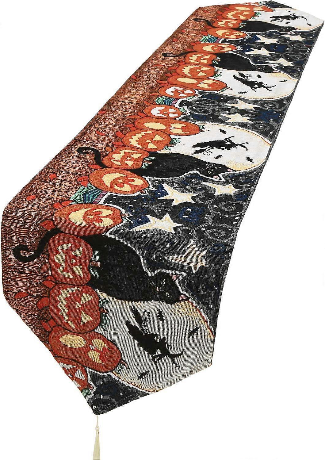 Halloween Table Runner Linen Decorative Tablecloth With Tassels Party Home Table Decor