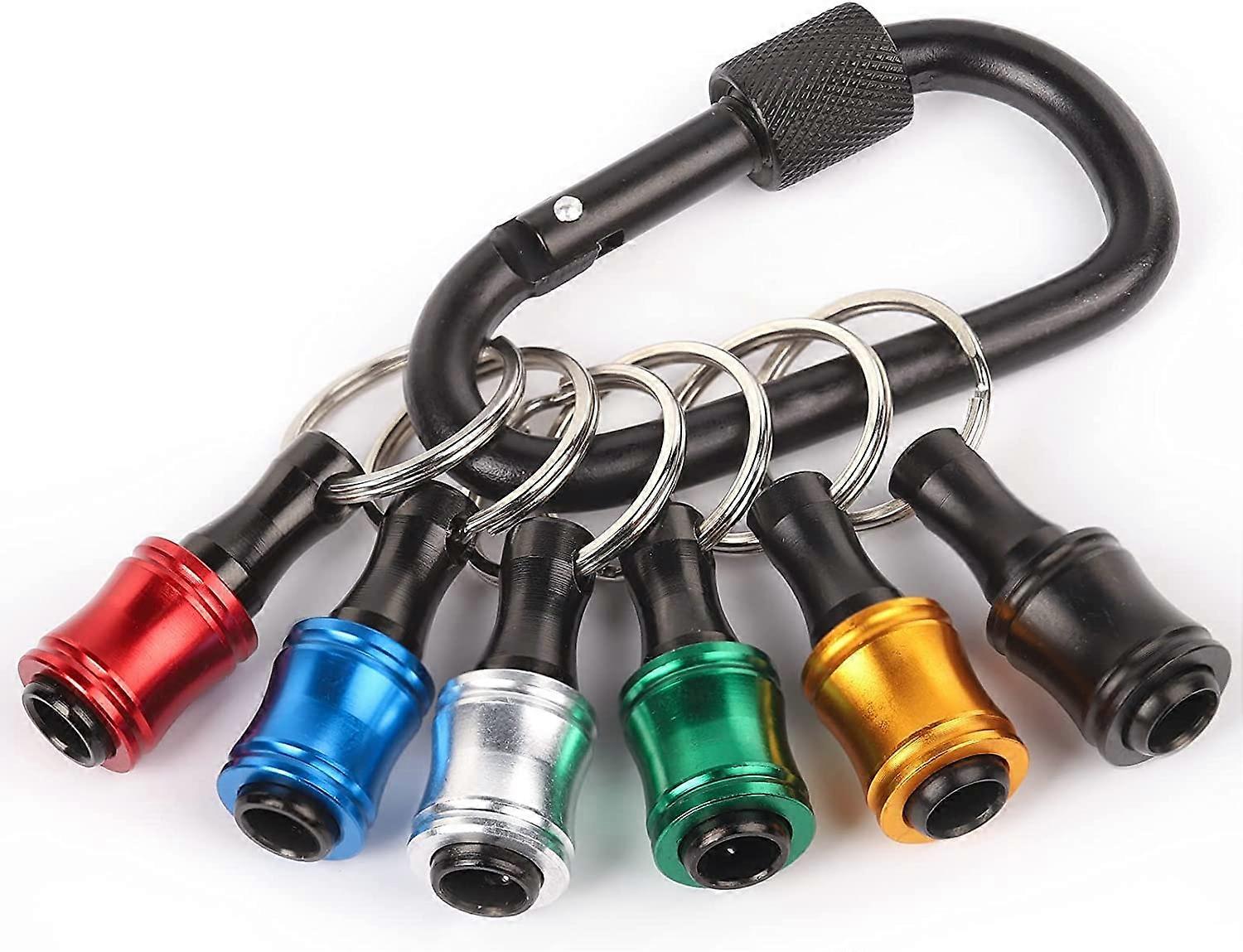 Bit Holder, 6 Pieces 1/4 Inch Hex Shank Screwdriver Bit Holder, Portable Screwdriver Bit Holder, Screwdriver Bit Holder with Carabiner Black, Lightwei