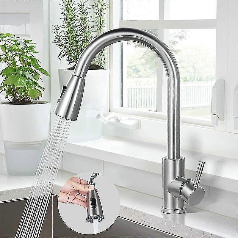 キッチン蛇口、304ステンレス鋼シンクミキサータップ、引き出しスプレー付き360回転シンク蛇口ベストギフト