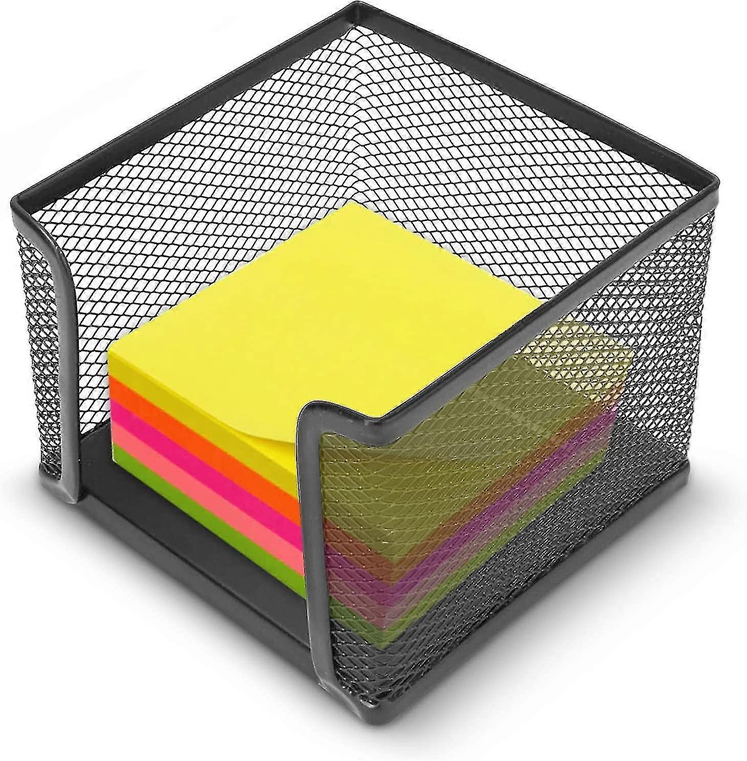 Sticky Notes Holder, Mesh Sticky Notes Dispenser for Home Office, 10.4x10.4x7.9cmblack