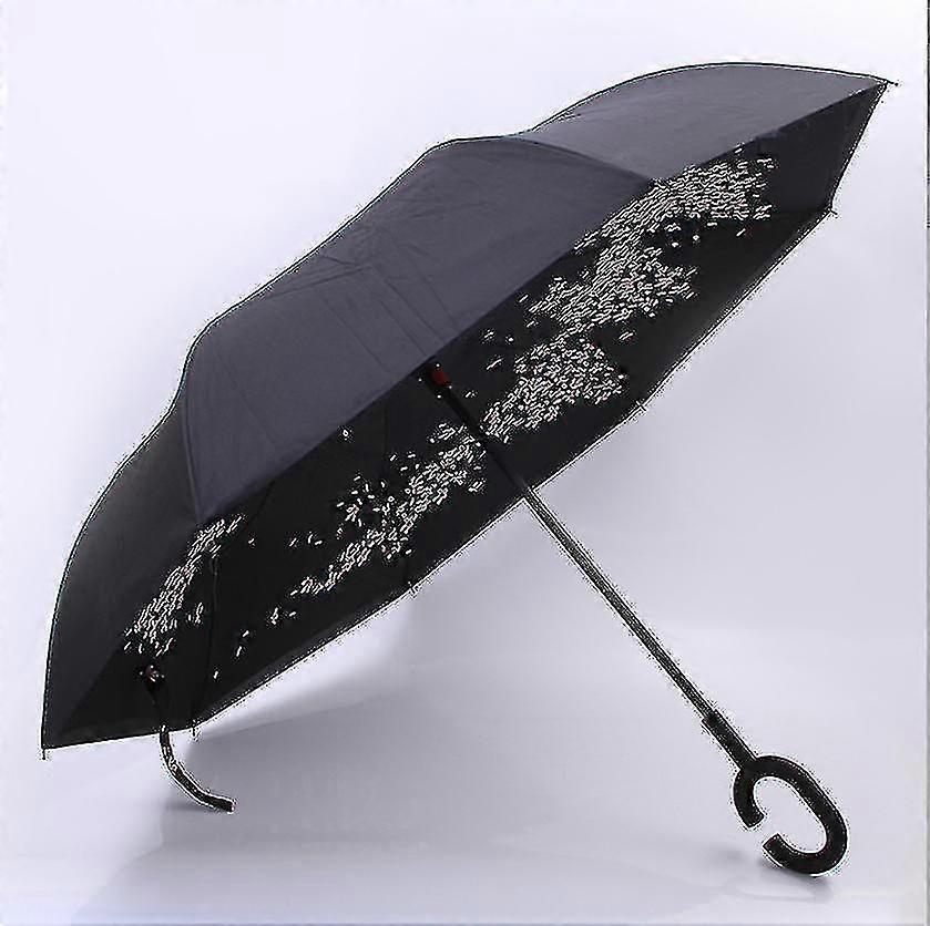 C- Parasol Folding Rain Windproof Umbrella Double Layers Inverted Reverse--flower Petals