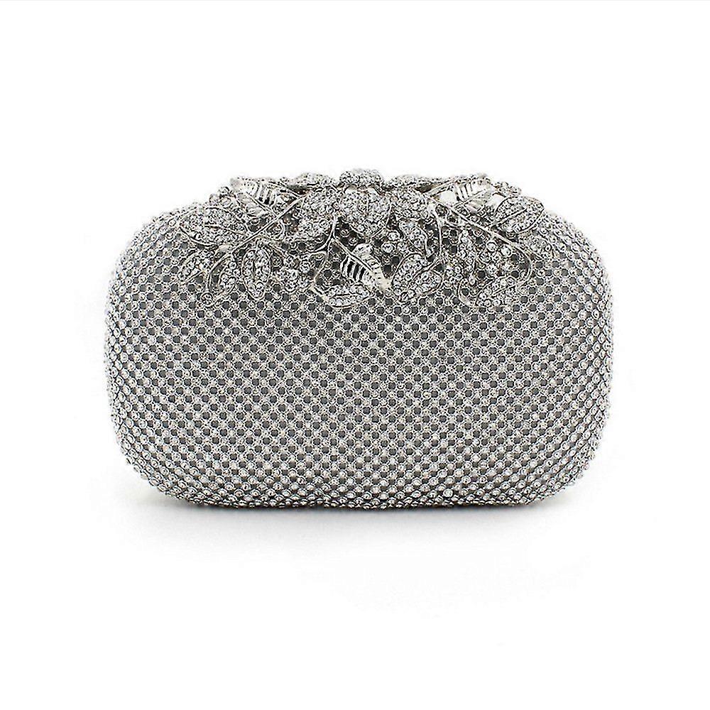 Evening Bag Diamonds Leaf Metal Evening Bags, Silver