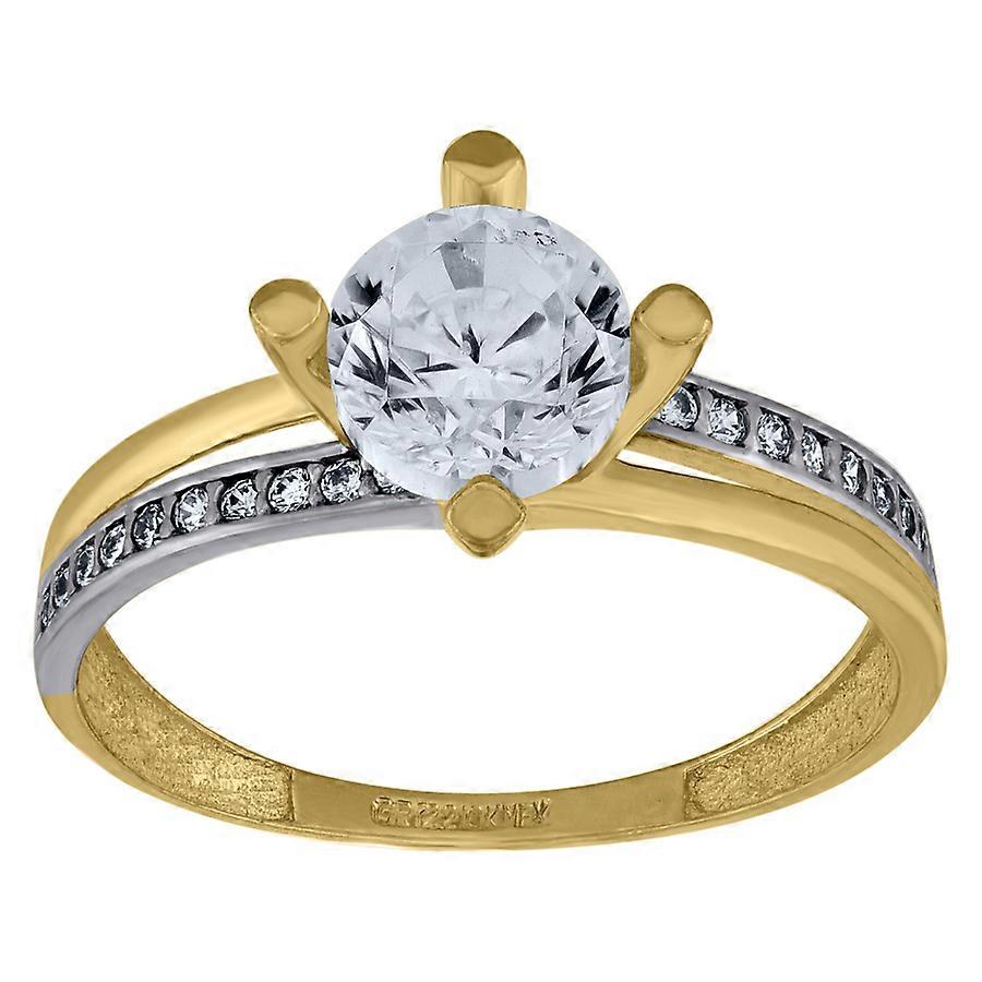 Bague de fiançailles pour femme en or bicolore 14 carats avec halo en forme de cœur et zircon cubique, largeur 8,2 x 1,6 mm.