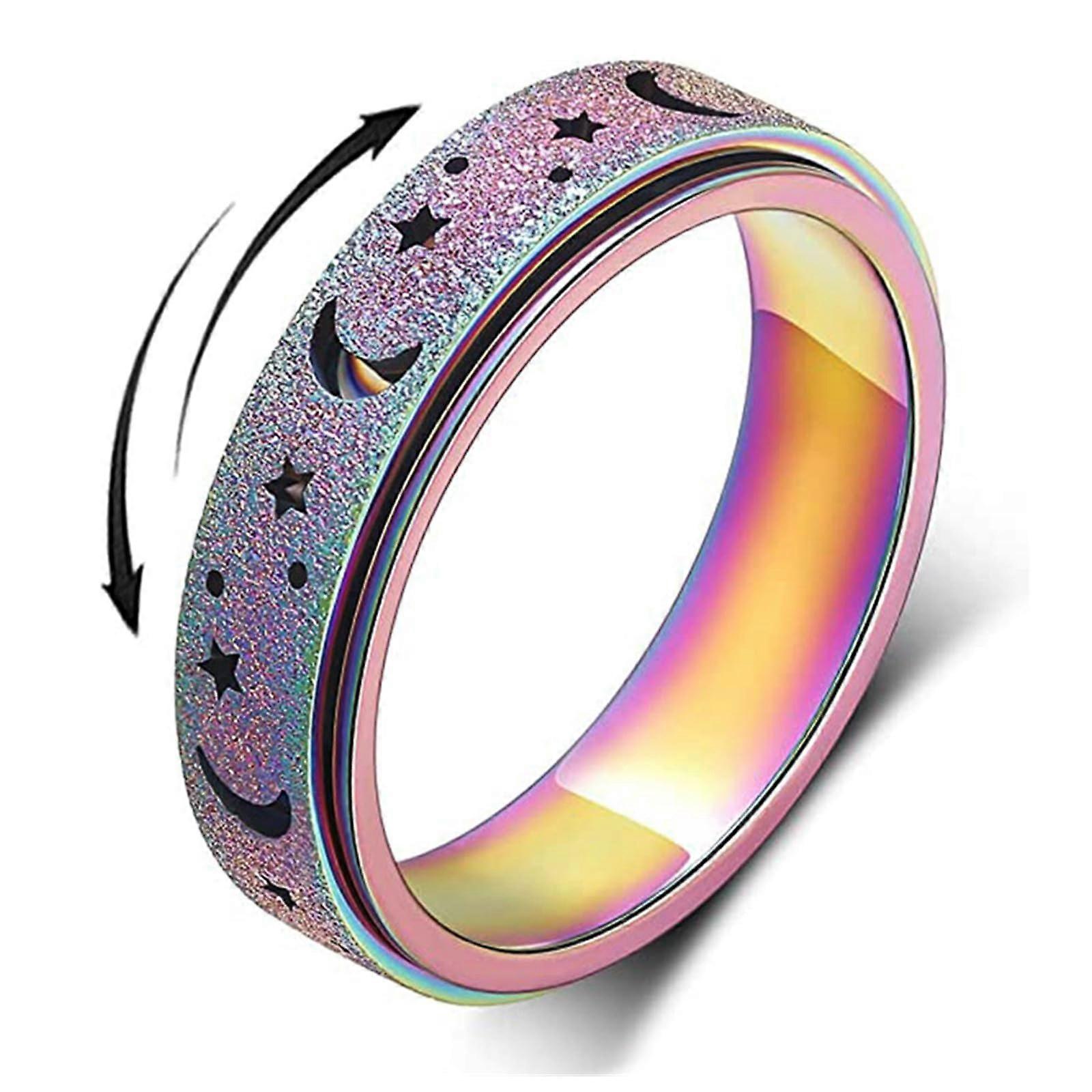 Anxiety Rings Spinner Rings,Rotating Star Moon Matte Ring,Titanium Steel Frosted Hollowed Out Decompression Ring