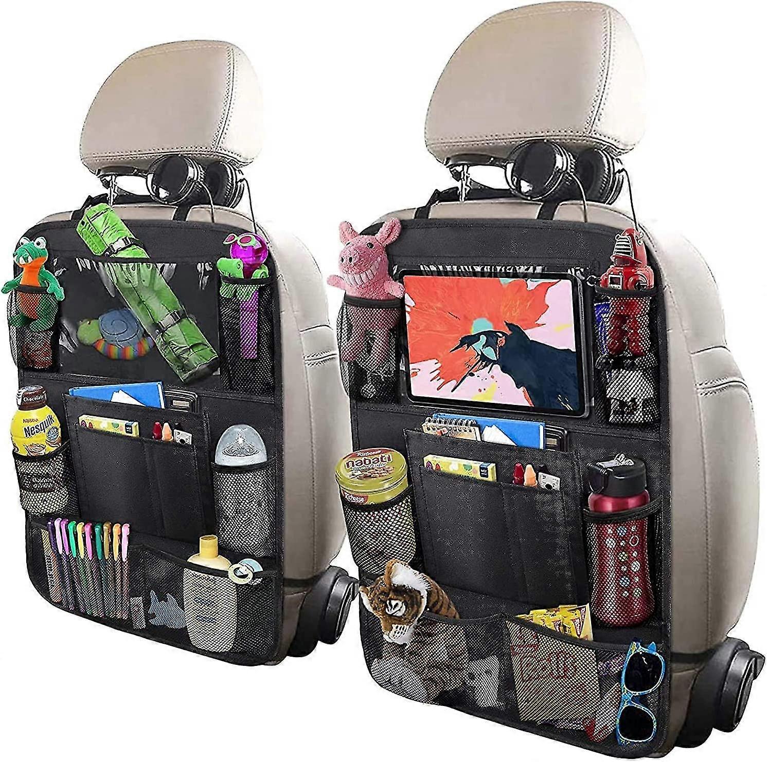 Car Rear Seat Storage Bag, With 10 Inch Table Frame, 9 Storage Pockets, Seat Back Protection