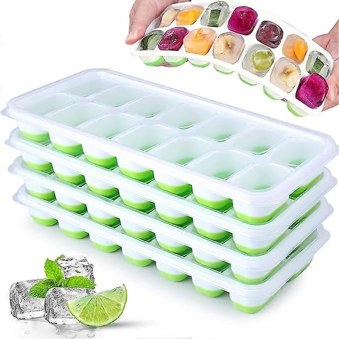 4 Pack Ice Cube Trays with Lid, LFGB Certified BPA Free Silicone Ice Cube Mold, Stackable Ice Cube Tray Square Ice Cube Tray for Baby Food, Whiskey, D