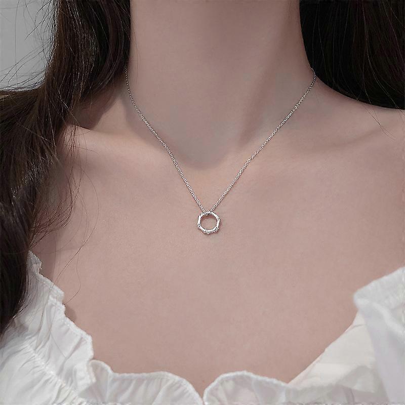 silver plated bamboo knot circle necklace