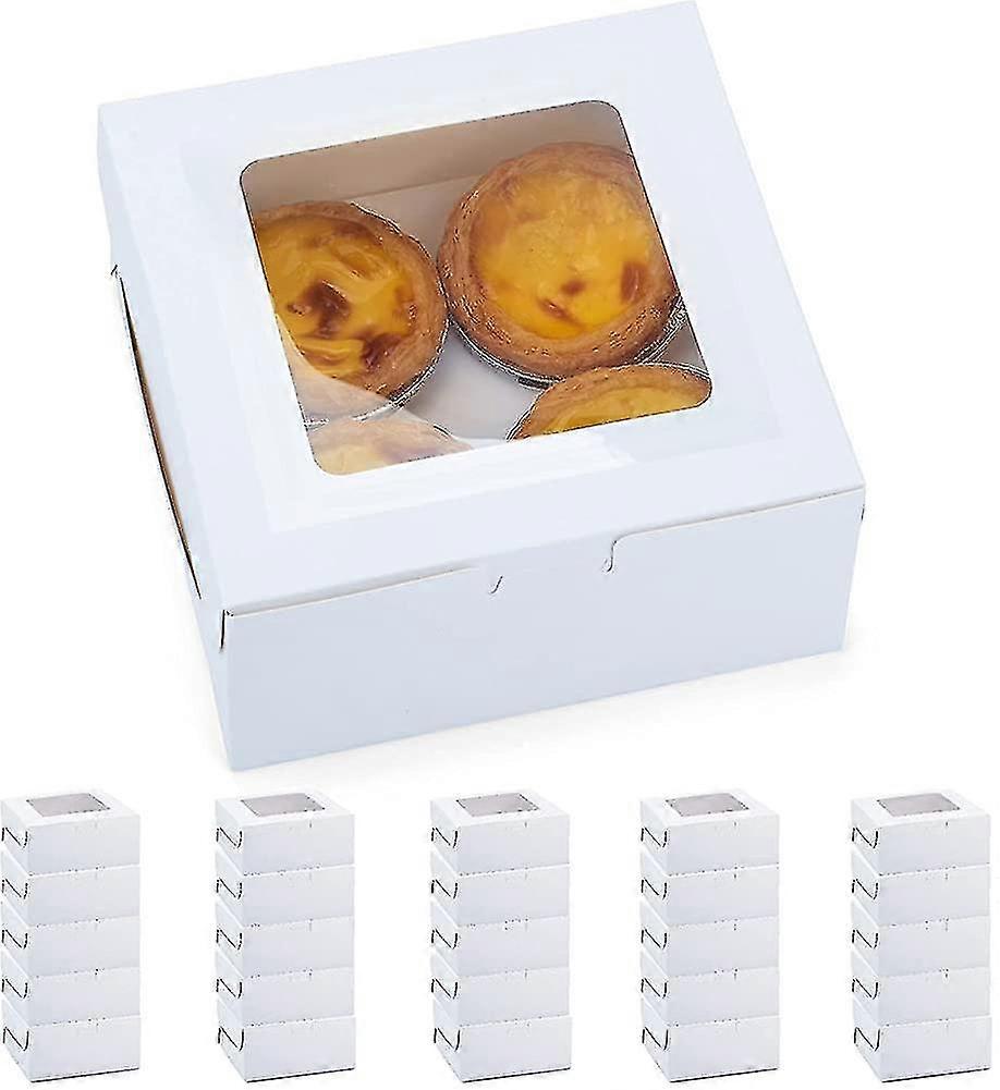 25 Pack Cupcake Boxes With Window And Insert. 4 Hole Cupcake Boxes For Pies