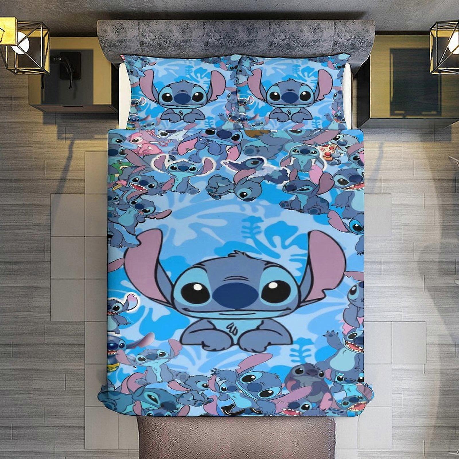 v16 Lençóis de Cama Conjunto de Edredom Queen Size, Jay Franco Lilo e Conjunto de Costura com 2 Fronhas para Todas as Estações, Conjunto de Cama 3pcs para Crianças Meninos Gir