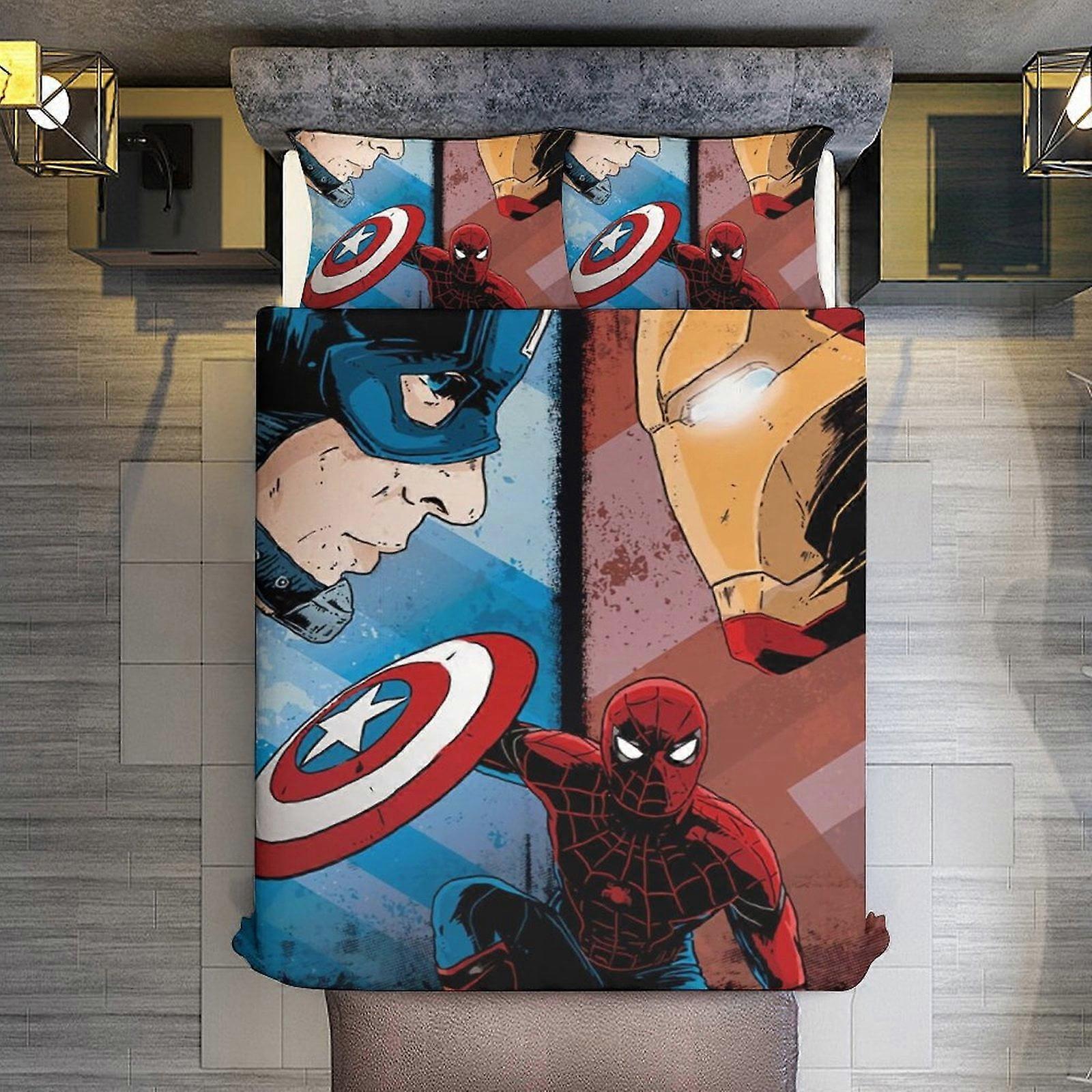 v345 Lakan Sängkläder Spider-Man 3 Piece Sets Full / Queen Size - Vändbara mikrofibertäcken med 2 Shams Mjuk Lätt Överkast Täcke Comfo