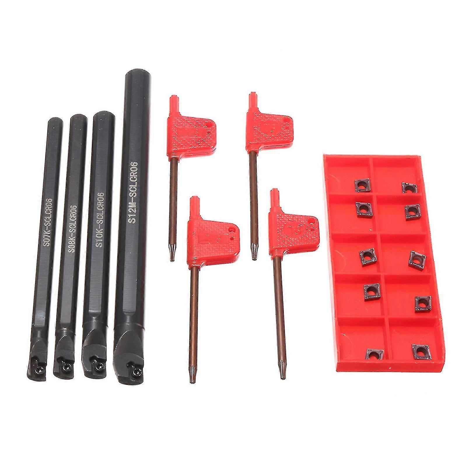 Metal Lathe Turning Tool Kit 4 Pcs S07k/ S08k/ S10k/ S12m-sclcr06 Boring Bars 10 Pcs Ccmt060204 Carbide Inserts 4 Plum Wrenches