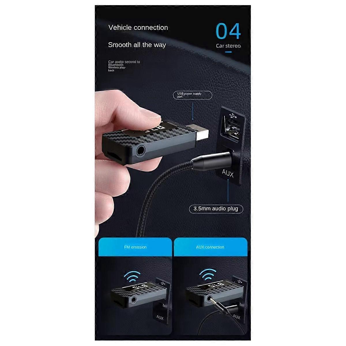USB Bluetooth Audio Adapter Bluetooth-Empfänger Drahtloser Empfänger Auto Bluetooth 5.0FM Sender