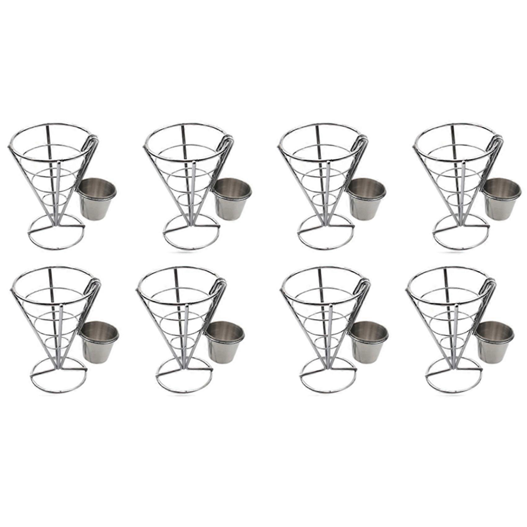 8 Pcs French Fries Stand Cone Basket Fry Holder with Dip Dishe Cone Snack Fried Chicken Display Rac